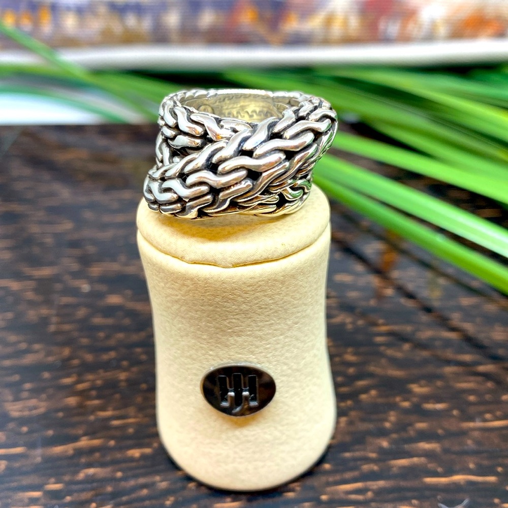 John Hardy Tiga Classic Chain Sterling Overlap Ring